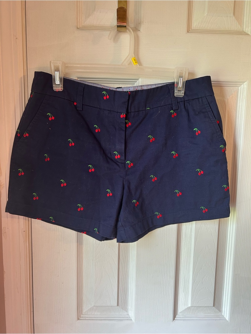 British Khaki Navy Shorts with Red Cherry Embroidery